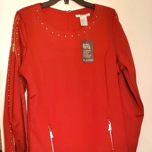 K. Jordan XL burnt orange studded blouse with zip sleeves